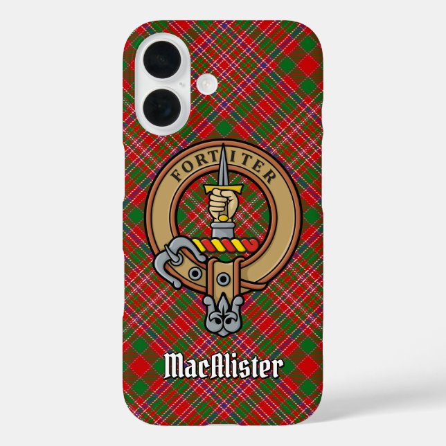 Clan MacAlister Crest over Tartan iPhone Case (Back)