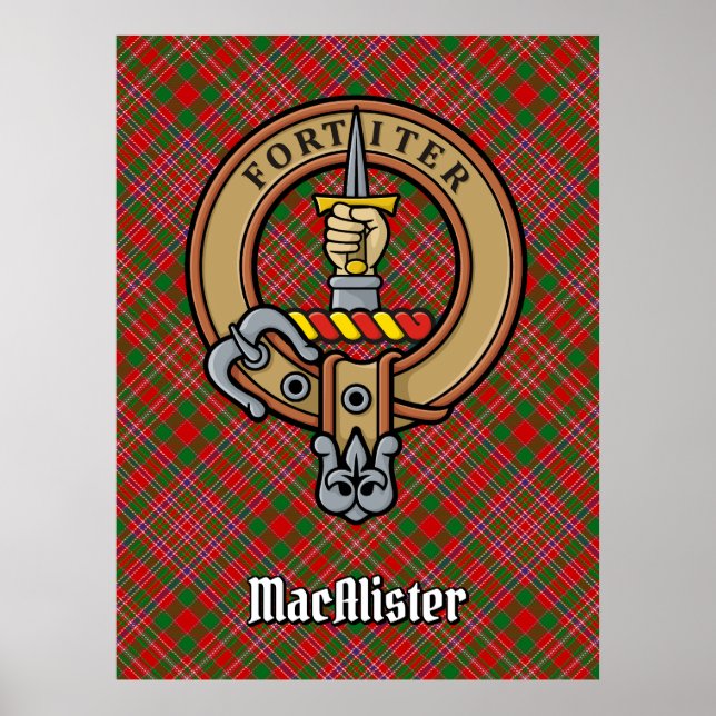 Clan MacAlister Crest over Tartan Poster (Front)