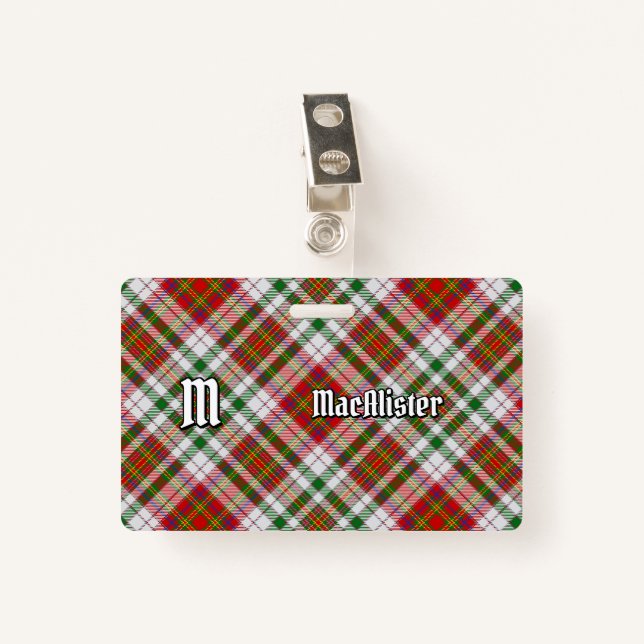 Clan MacAlister Dress Tartan Badge ID Badge (Front with Clip)