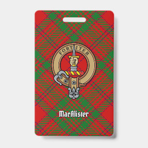 Clan MacAlister of Glenbarr Crest over Tartan ID Badge