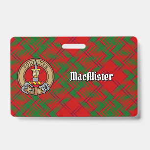 Clan MacAlister of Glenbarr Crest over Tartan ID Badge