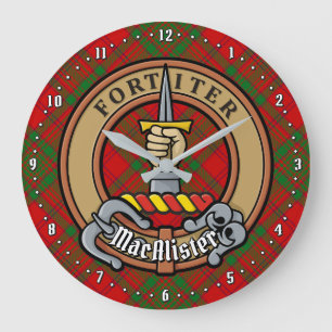 Clan MacAlister of Glenbarr Crest over Tartan Large Clock