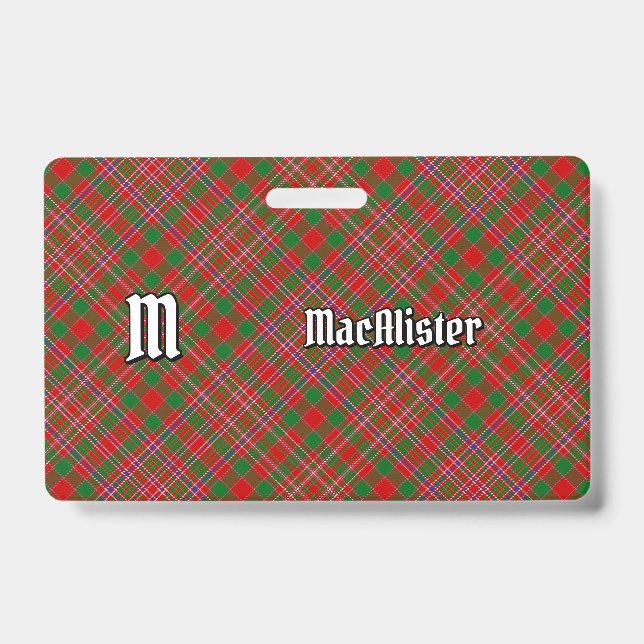 Clan MacAlister Tartan Badge ID Badge (Front)