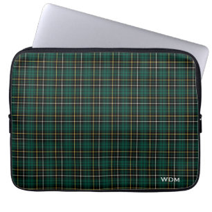 Clan MacAlpine Tartan Dark Green Plaid Monogrammed Laptop Sleeve