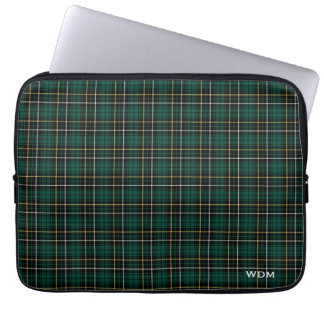Clan MacAlpine Tartan Dark Green Plaid Monogrammed Laptop Sleeve