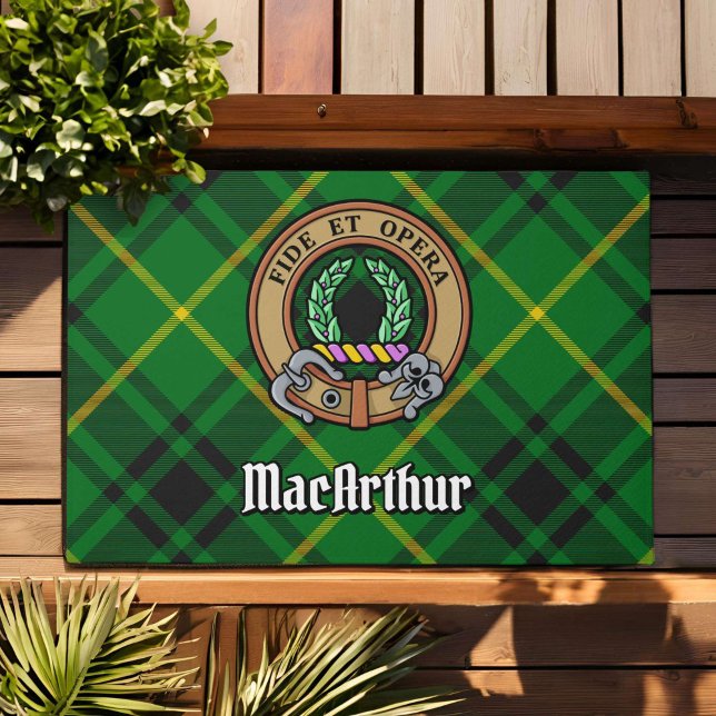 Clan MacArthur Crest over Tartan Doormat (Creator Uploaded)