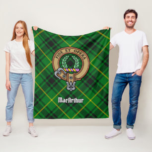 Clan MacArthur Crest over Tartan Fleece Blanket