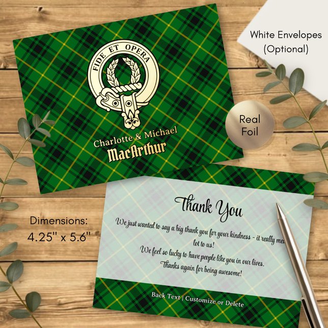 Clan MacArthur Crest over Tartan Foil Invitation Postcard (Creator Uploaded)