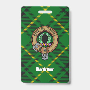 Clan MacArthur Crest over Tartan ID Badge