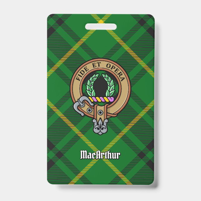 Clan MacArthur Crest over Tartan ID Badge (Front)