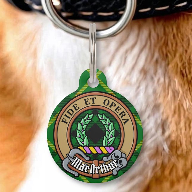 Clan MacArthur Crest over Tartan Pet Tag (Creator Uploaded)