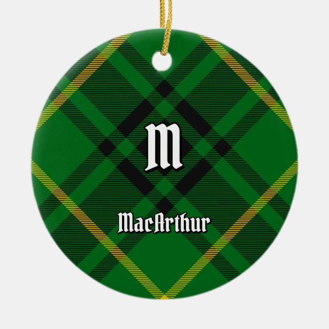 Clan MacArthur Tartan Ceramic Tree Decoration (Front)