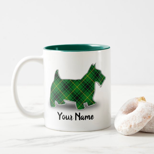 Clan MacArthur Tartan Scottish Terrier Two-Tone Coffee Mug (With Donut)