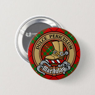 Clan MacAulay Crest over Tartan 6 Cm Round Badge