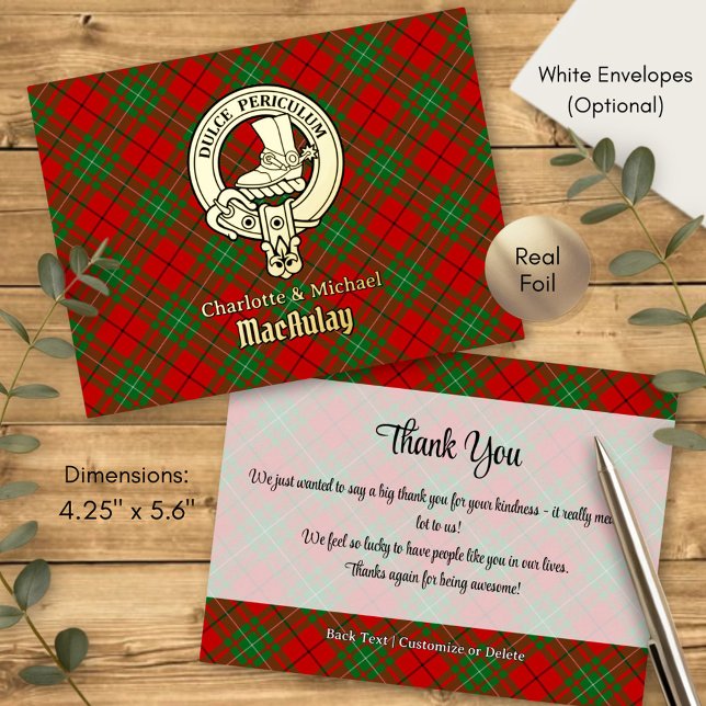 Clan MacAulay Crest over Tartan Foil Invitation Postcard (Creator Uploaded)