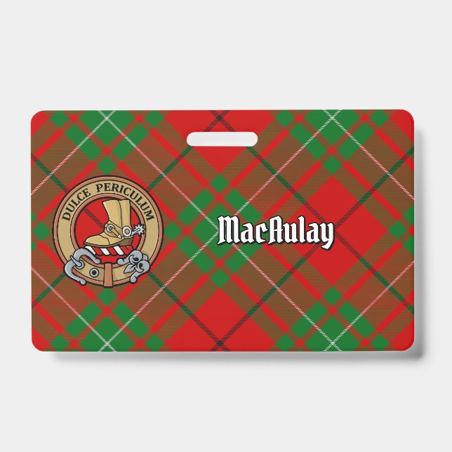 Clan MacAulay Crest over Tartan ID Badge (Front)