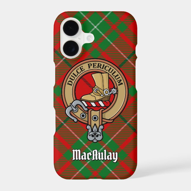 Clan MacAulay Crest over Tartan iPhone Case (Back)