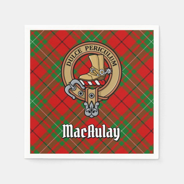Clan MacAulay Crest over Tartan Napkin (Front)