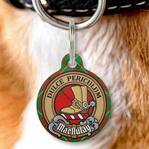 Clan MacAulay Crest over Tartan Pet Tag