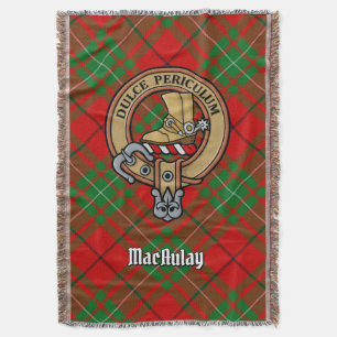Clan MacAulay Crest over Tartan Throw Blanket