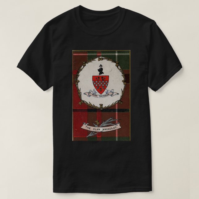 Clan MacAulay Vintage Tartan Crest Badge T-Shirt (Design Front)