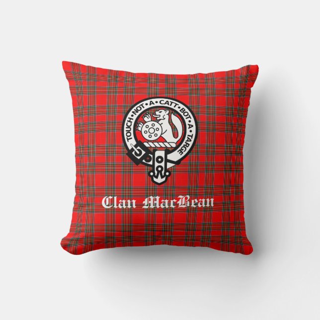 Clan MacBean Crest Badge & Tartan Cushion (Front)