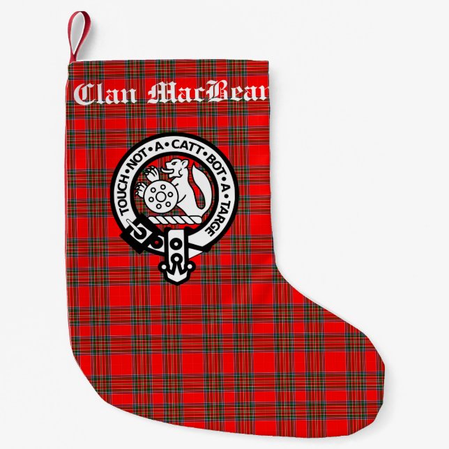 Clan MacBean Crest Badge & Tartan Personalised Small Christmas Stocking (Front)