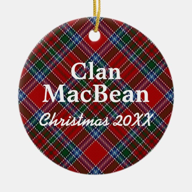 Clan MacBean Scottish Tartan Ceramic Tree Decoration (Front)