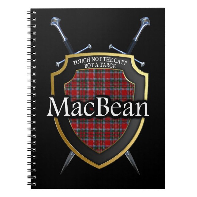 Clan MacBean Tartan Shield & Swords Spiral Notebook (Front)