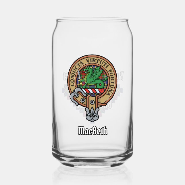 Clan MacBeth Crest over Tartan Can Glass (Front)