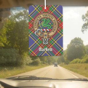 Clan MacBeth Crest over Tartan Car Air Freshener