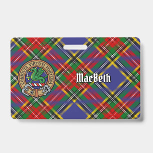 Clan MacBeth Crest over Tartan ID Badge
