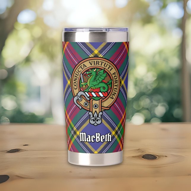 Clan MacBeth Crest over Tartan Insulated Tumbler (Creator Uploaded)