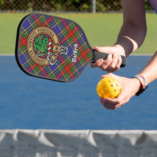 Clan MacBeth Crest over Tartan Keychain Pickleball Paddle (Insitu)