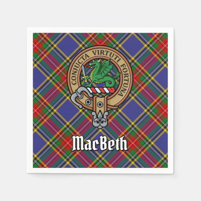 Clan MacBeth Crest over Tartan Napkin (Front)