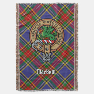 Clan MacBeth Crest over Tartan Throw Blanket
