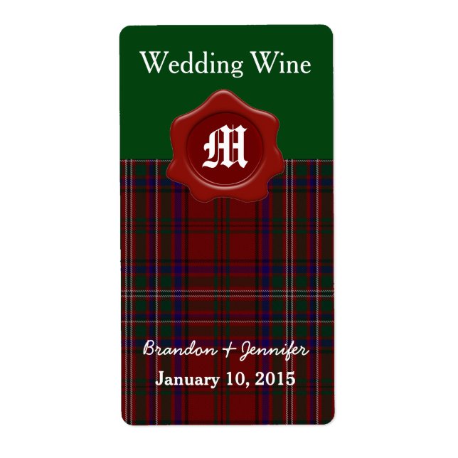 Clan MacClure Plaid Wedding Mini Wine Labels (Front)