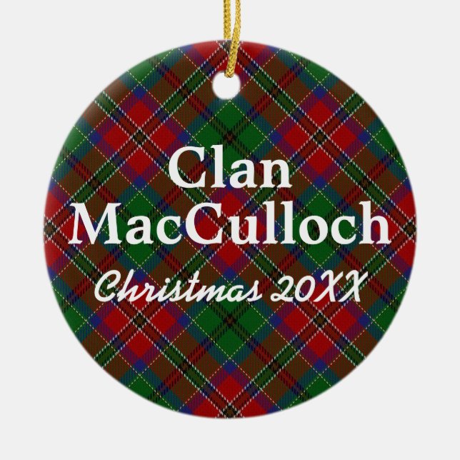 Clan MacCulloch Scottish Tartan Ceramic Tree Decoration (Front)