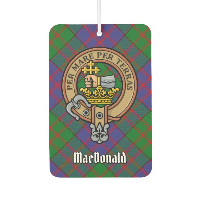 Clan MacDonald Crest over Tartan Car Air Freshener (Front)