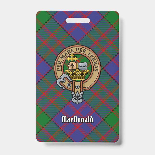Clan MacDonald Crest over Tartan ID Badge (Front)