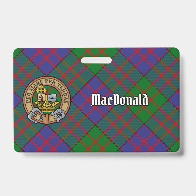Clan MacDonald Crest over Tartan ID Badge (Front)