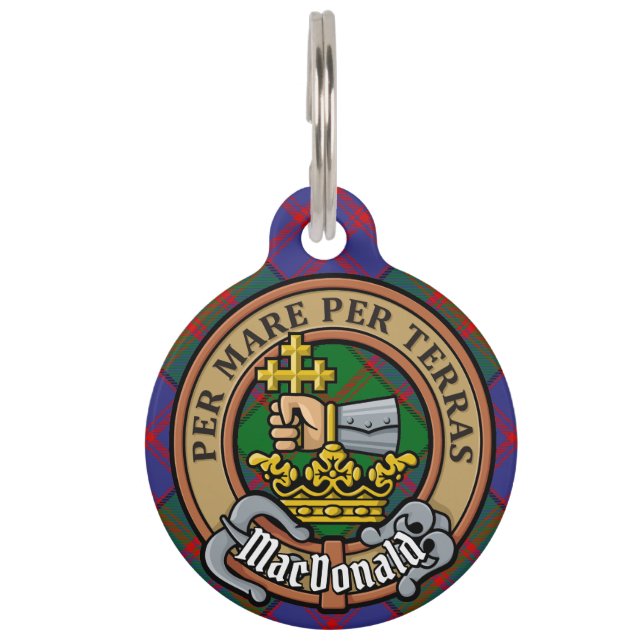 Clan MacDonald Crest over Tartan Pet Tag (Front)
