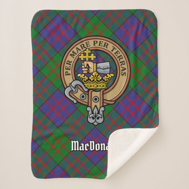 Clan MacDonald Crest over Tartan Sherpa Blanket (Front)