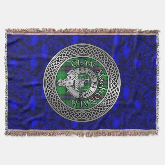 Clan MacDonald Crest & Tartan Knot Throw Blanket (Front)