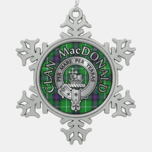 Clan MacDonald Crest & Tartan Snowflake Pewter Christmas Ornament