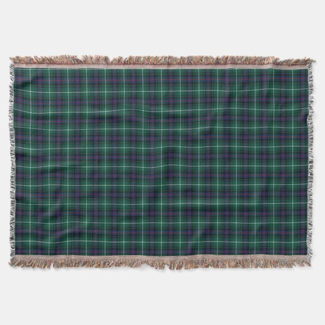 Clan MacDonald Dark Blue and Green Scottish Tartan Throw Blanket (Front)