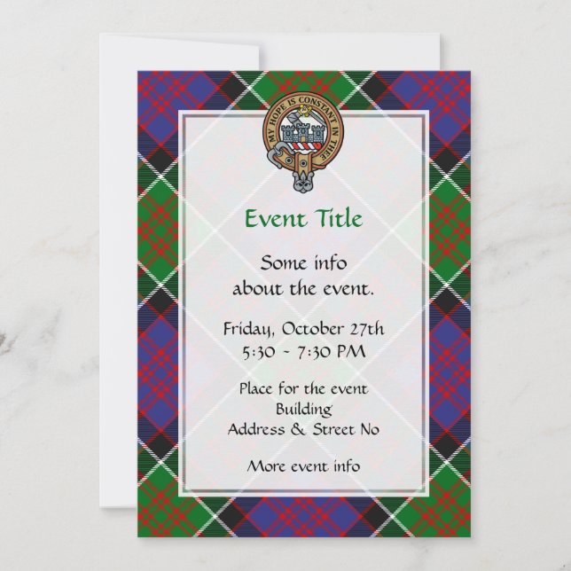 Clan MacDonald of Clanranald Crest over Tartan Invitation (Front)