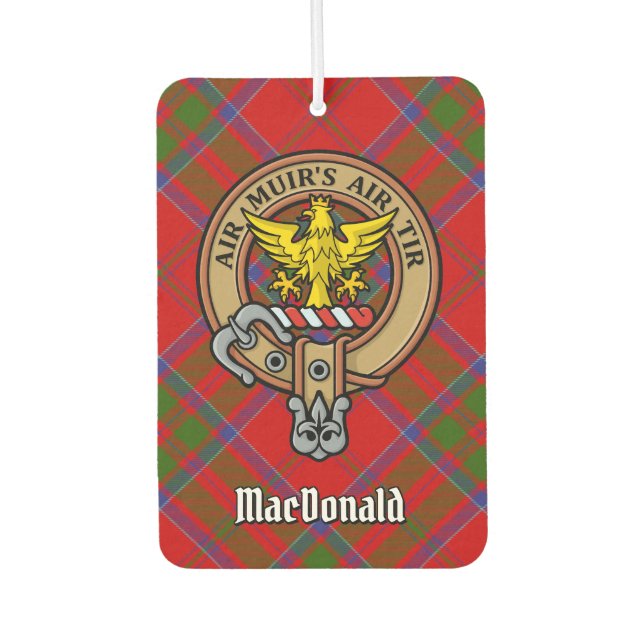 Clan MacDonald of Keppoch Crest over Tartan Car Air Freshener (Front)