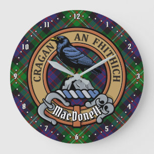 Clan MacDonell of Glengarry Crest over Tartan Large Clock