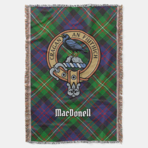 Clan MacDonell of Glengarry Crest over Tartan Throw Blanket